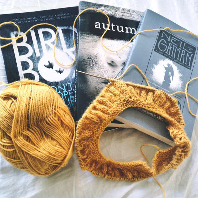 currently reading and knitting