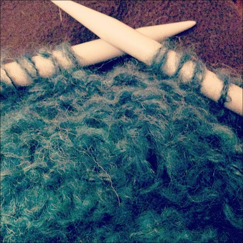 knit blue yarn